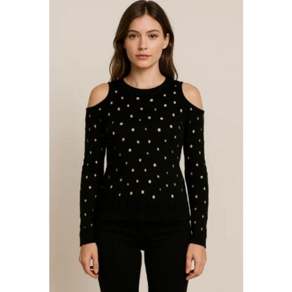 Boho Gothic Punk Open Knit Crochet Long Sleeve Cold Shoulder Top Lush Black S - Picture 1 of 8